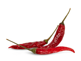 Dried red hot peppers isolated on white.