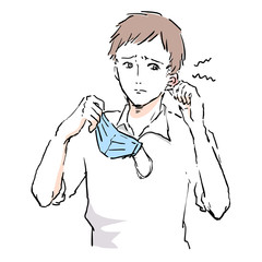 マスクのゴムで耳が痛い男性