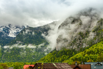 Austria, Obertraun, Low rain clouds in the Alps.