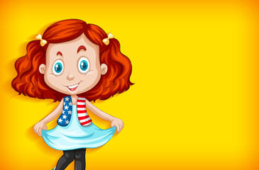 Background template design with plain color wall and happy girl