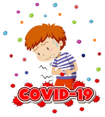 Poster design for coronavirus theme with sick boy