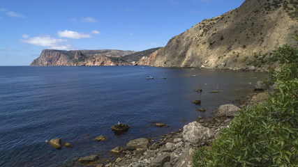 Krym, Morze Czarne, krajobraz, klif, linia brzegowa, woda, niebo, kamienisty brzeg, góra.