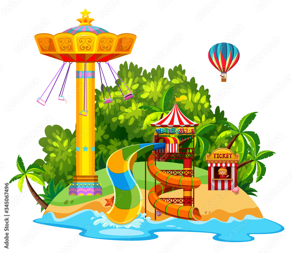 Canvas Prints scene with giant swing and waterslide on the island