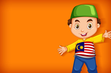 Background template with plain color wall and happy boy