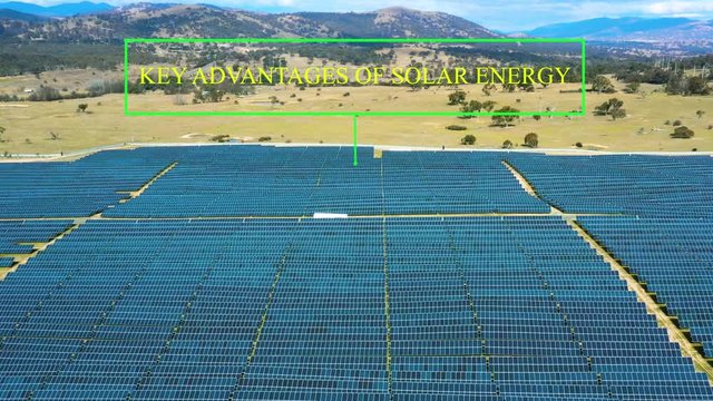 Aerial view sequence comprising of five shots and angles of a large solar farm for renewable energy supply in Canberra, Australia with descriptive popup signs using HUD elements 