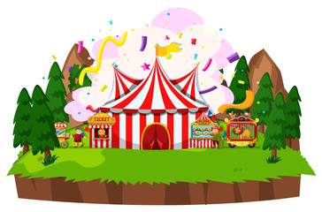 Obraz premium Scene with circus tent and animals in the park