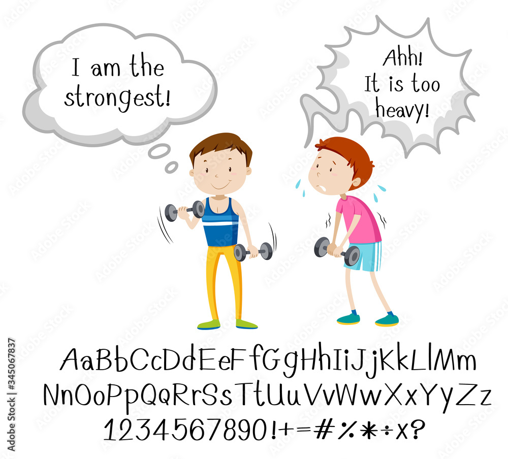 Sticker English phrase with people in actions on white background