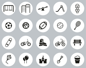 Playground Or Park Icons Black & White Flat Design Circle Set Big