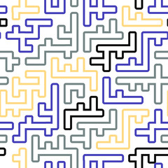 Abstract geometric pattern with maze, diagonal stripes and lines. Op art seamless background.