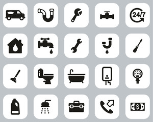 Plumbing Service & Equipment Icons Black & White Flat Design Set Big