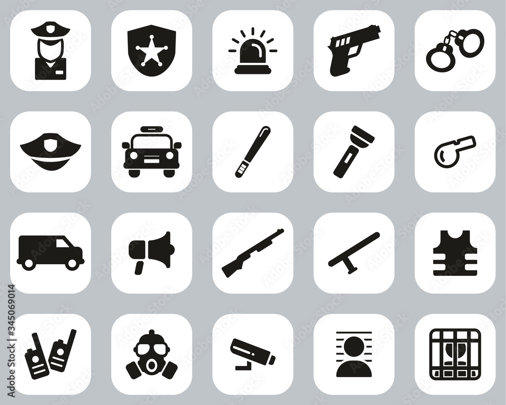 Canvas Prints Police Or Police Force Icons Black & White Flat Design Set Big