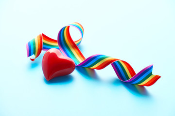 Heart, rainbow ribbon, symbols of public support for doctors, nurses, medical stuff fight novel coronavirus disease, Covid-19 pneumonia across the globe in many countries.
