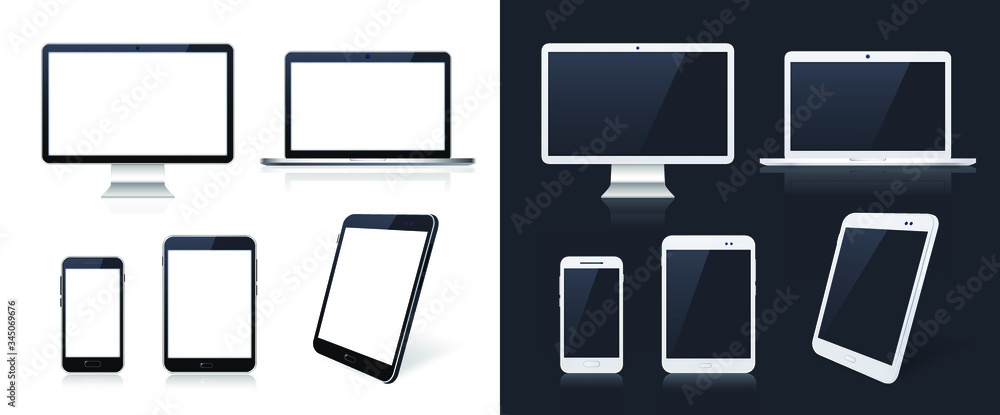 Poster technological gadgets on black and white background . isolated vector elements