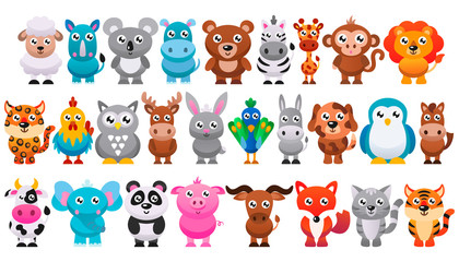 Collection of cute cartoon animals. Vector illustration. - 345069889