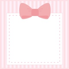 Vector card or invitation for baby shower, wedding or birthday party with stripes and sweet bow on cute pink background with white space to put your own text