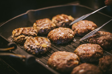 Homemade meatballs with pork minced meat . Homemade BBQ 