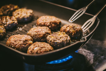 Homemade meatballs with pork minced meat . Homemade BBQ 
