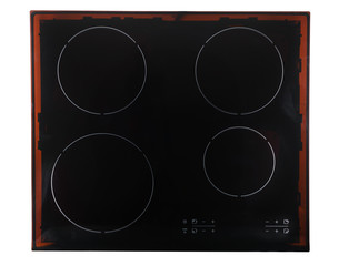 Black induction hob on a white background
