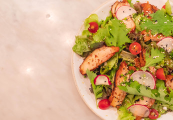 Grilled chicken and fresh vegetable salad