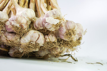 Photos of Thai garlic on white background.