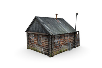 3D rendering of an old ruined building on a white background