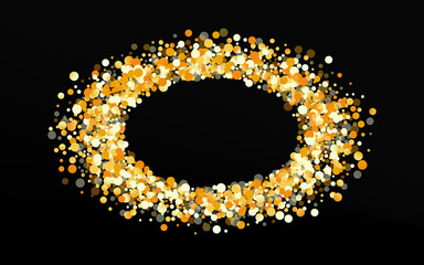 Gold Confetti Isolated Black Background. Bright 