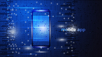 Abstract mobile phone on a background of luminous pixels. EPS 10.