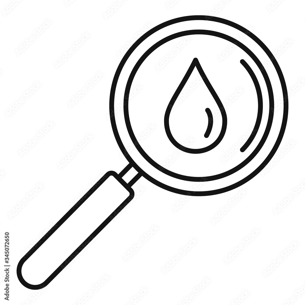 Poster blood drop under magnifier icon. outline blood drop under magnifier vector icon for web design isola