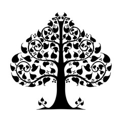 Fototapeta na wymiar Bodhi Tree and Bodhi leaves design with Lanna Thailand traditional illustration drawing ornament concept motif black and white for print art work vector
