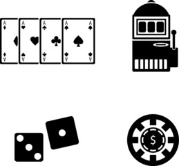 Casino vector icon set, playing cards, slot machine, coin and dice