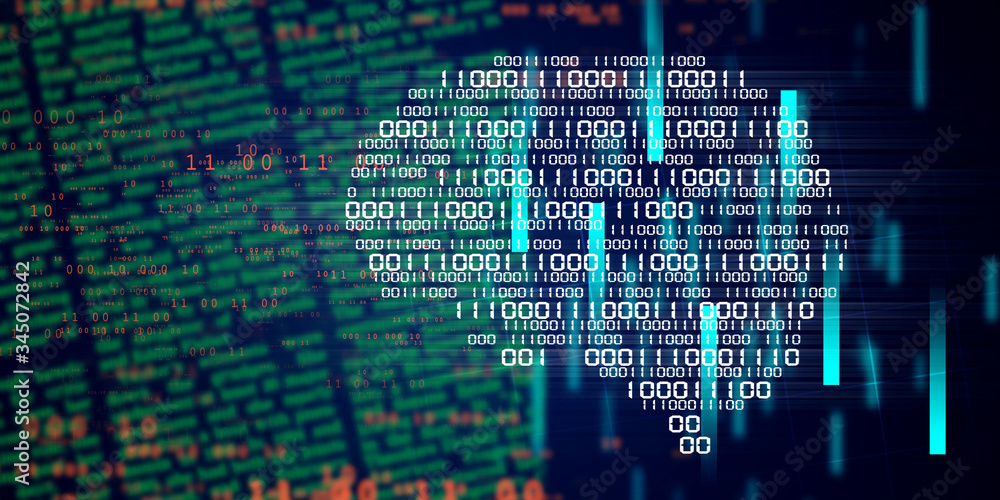 Poster 2d illustration abstract digital binary data on computer screen