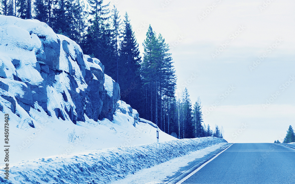 Poster Road at winter Rovaniemi reflex