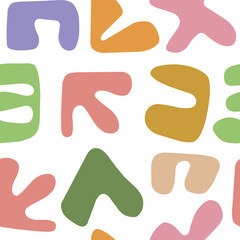 Vector seamless pattern of abstract geometric shapes. Drawn by hands in style of doodling. Performed in new trendy style of Scandinavian minimalism. Print for fabric, printing, stationery