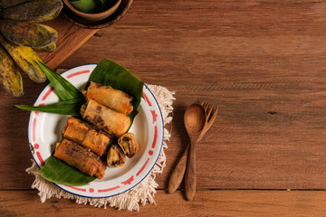 Traditional snacks served on wooden table
