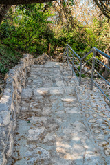 Stone staircase after renovation on the trail leading from St. George Monastery to Jasper Beach,...