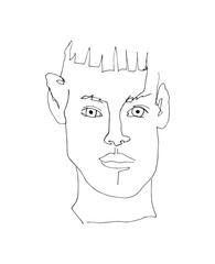 Print with woman portrait. Black and white minimalist graphic silhouette.