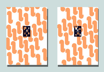 Cover with graphic elements - abstract shapes. Two modern vector flyers in puzzle  style. Geometric wallpaper for business brochure, cover design.