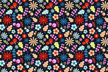 Floral Seamless Pattern Beautiful Paper Wrapping, Colorful Flower Illustration, Fashionable Textile Pattern.