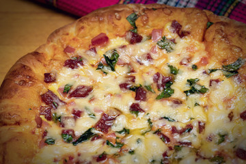 Quiche Lorraine. Homemade cake. Traditional open French pie.