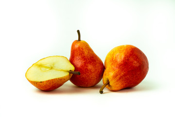 ripe red yellow pear fruits isolated on white background