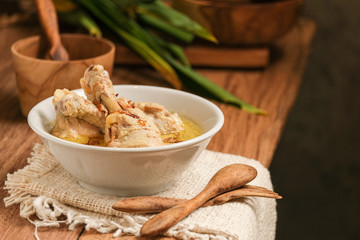 Traditional food served on wooden table
