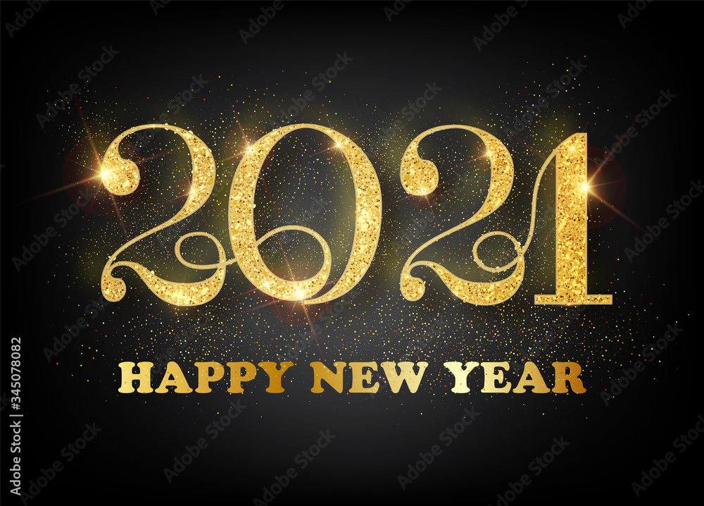 Fototapete 2021 happy new year. gold numbers design of greeting card. gold shining pattern. happy new year bann