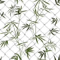 Stylish Seamless pattern wallpaper of green bamboo with the cage on white background color ,Design for fashion,fabric,web,wallpaper,wrapping