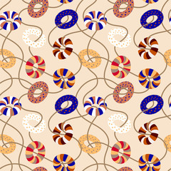 Retro Summer swim ring and nautical rope seamless pattern in vector EPS10,Design for fashion,fabric,web,wallaper,wrapping and all prints