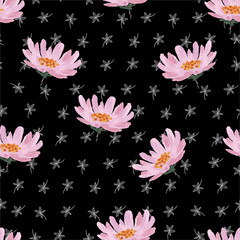 Hand paint bursh pink flower layer on small line leaves repeat ,seamless pattern in vector EPS10 Design For all prints