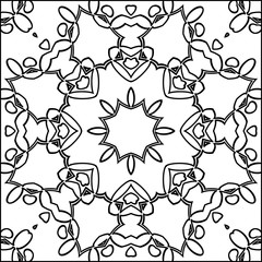 Simple coloring page for kids and adults. Relax black and white ornament. Meditative drawing coloring book. Kaleidoscope template for design work.