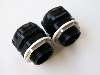 Explosion proof cable gland set isolated on white background