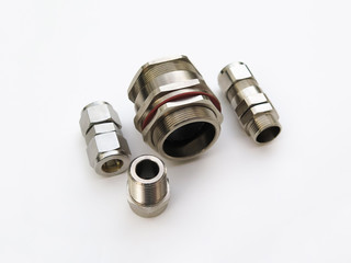 Explosion proof cable gland set isolated on white background