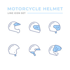 Set color line icons of motorcycle helmet