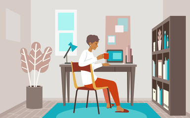 Vector illustration of woman in the home office